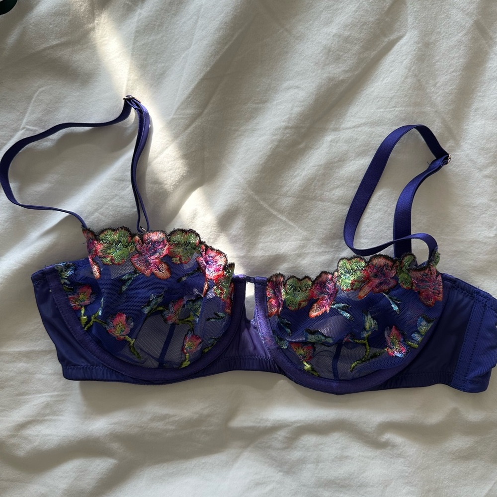 Floral Embroidered Purple Balconette Bra